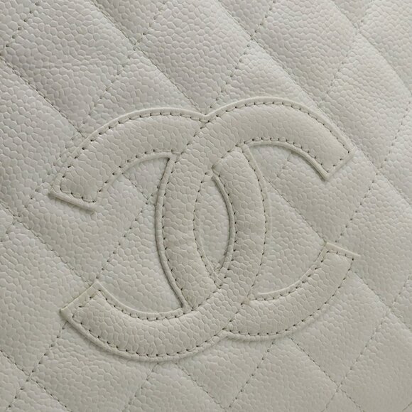 Authentic CHANEL Caviar Petite Timeless Shopper Tote Quilted Shoulder Bag Ivory - Picture 5 of 16